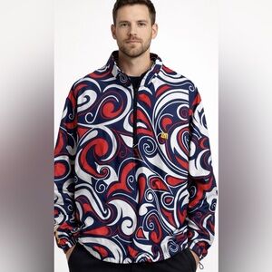 Loudmouth Golf 1/4 Zip Windbreaker Red White Blue Paisley Swirl XL READ